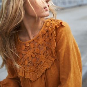 Sezane Maggy Crochet Blouse in Goldenrod